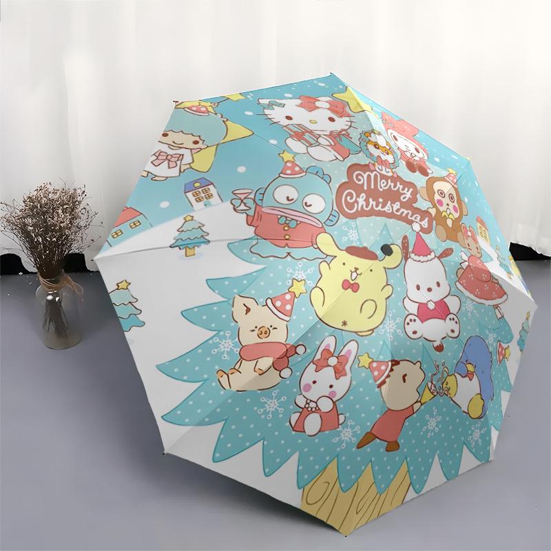 1pc Sanrio Christmas Tree Automatic Opening Umbrella - Portable Folding Design with 8-Bone Iron Frame, Outdoor Umbrella for Festive Gifts, Suitable fo