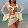 New Sexy Lace Puff Sleeves Four Pieces Bikini Sets Swimsuit For Women Long Sleeves Swimwear Female Bathing Suits Beachwear
