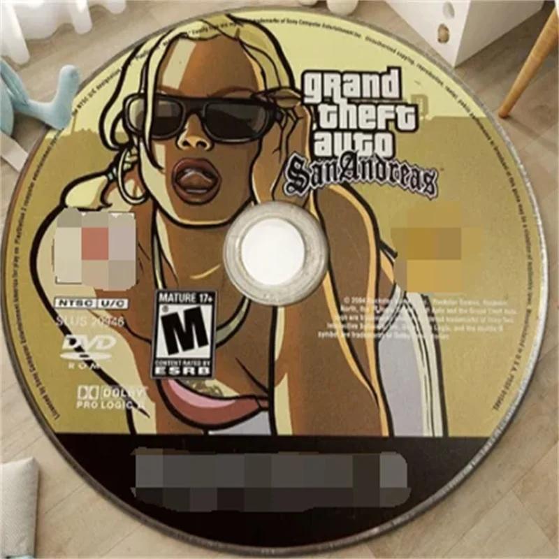 CD Cartoon Round Area Rug – Retro Music Game Style Carpet for Living Room or Bedroom – Non-Slip Floor Mat, Gamer Room Decor