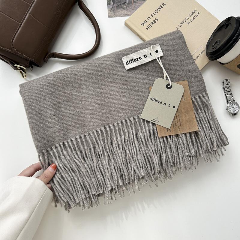 300G Jednolity Kolor Imitacja Kaszmiru Szalik Damski Zimowy Premium, Szal Z Kaszmiru Z Frędzlami