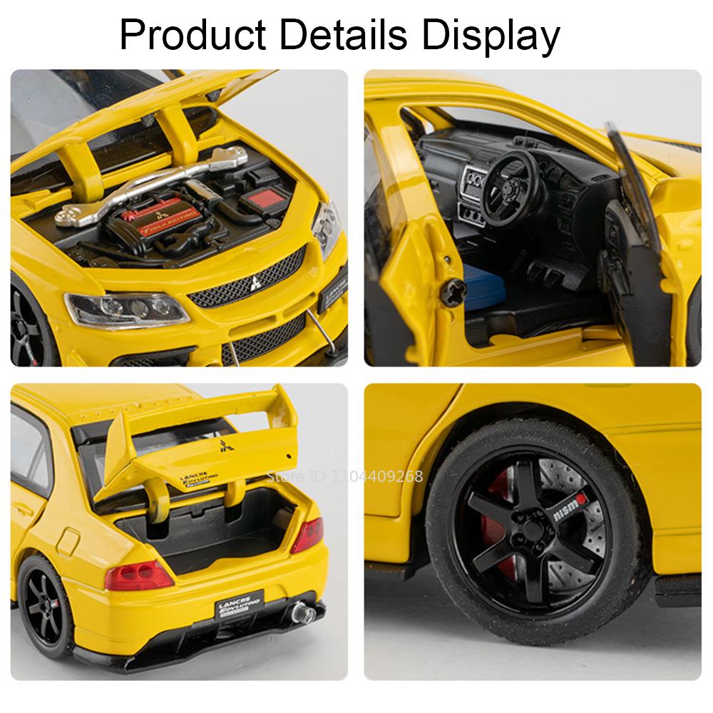 Scale 1:32 Mitsubishi Lancer Evolution IX Sports Car Toy Model Doors Opened Pull Back Shock Absorption Vehicles Hobby Ornaments