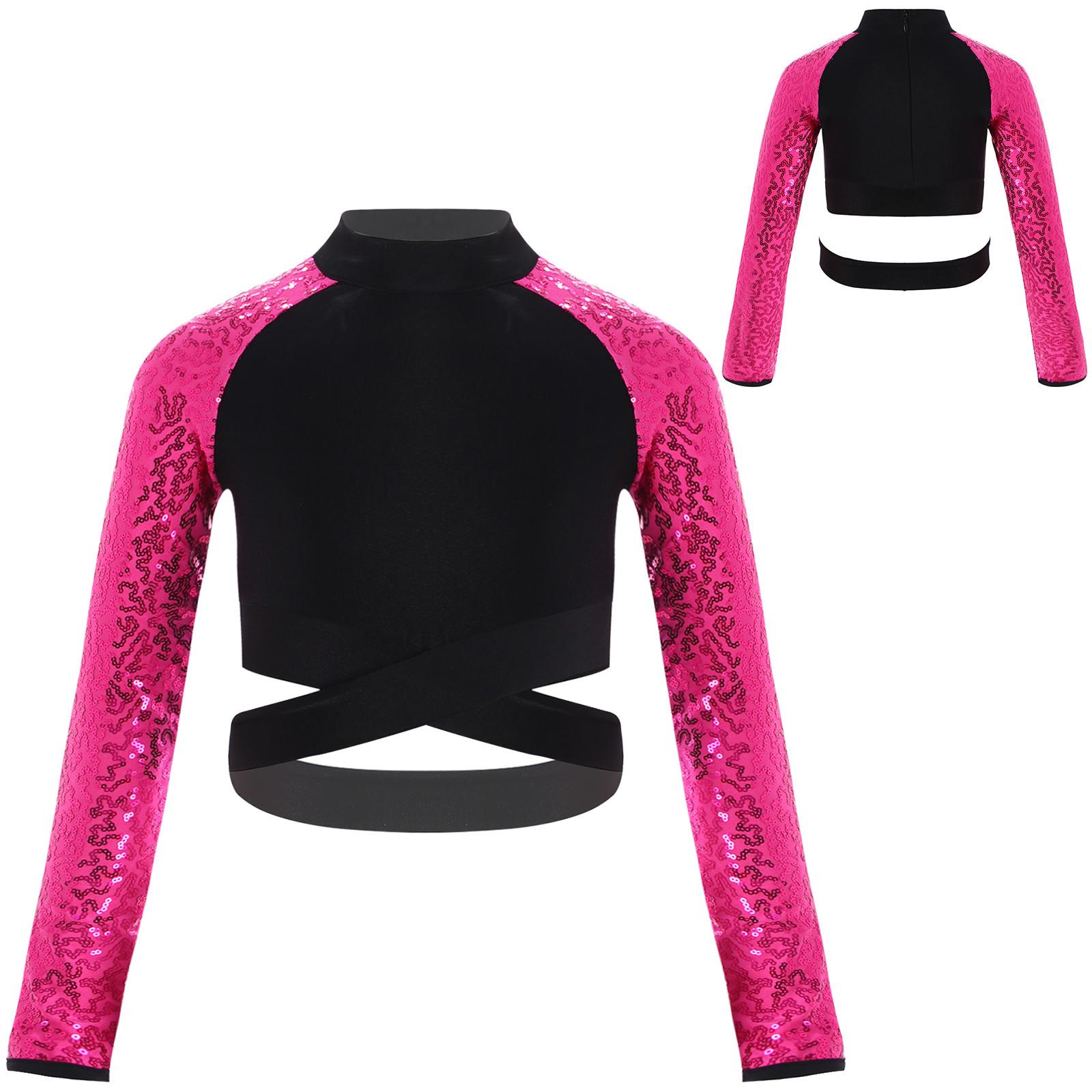 

Блестящие топы с вырезами для девочек, джазовые танцевальные костюмы для хип-хопа, танцевальная одежда для выступлений на сцене, спортивная одежда 9-10 Years горячий розовый