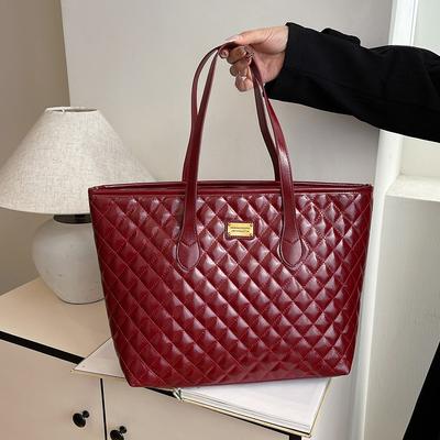Große Tasche Damen neue Fließ große Kapazität Achseltasche Rautenstickerei Faden vielseitige Tragetasche