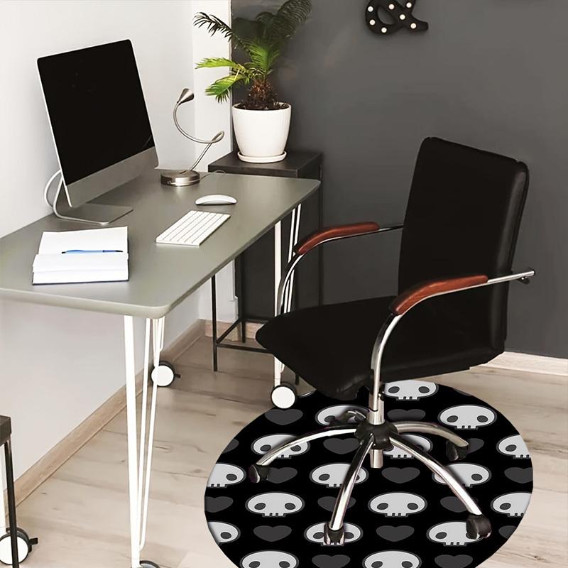 1pc Skull and Heart Pattern Round carpet, Made of Polyester,Office Chairs, Living Rooms, Or Bedrooms, a Cool Rug for The Living Room.ydt26053