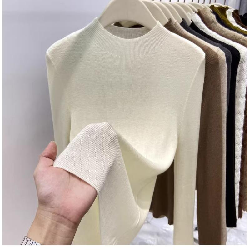 Autumn Winter New Semi-turtleneck Knitted Women Sweater Female Slim Fashion Elegant Pullover Thin Inner Bottoming Shirt Solid Loose Casual Simple Tops