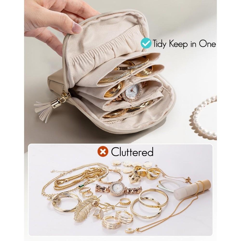 PU Leather Jewelry Packing Bag Tassel Multi Compartment Jewelry Storage Case Large Capacity Organizer Bag Jewelry Storage