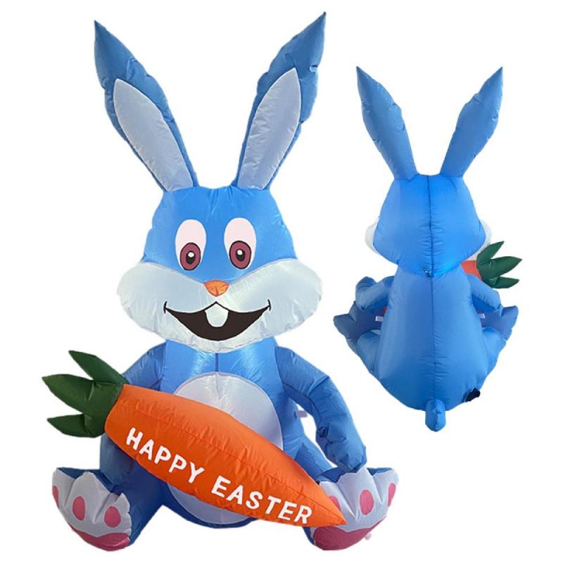 120cm Happy Easter Bunmy Outdoor Inflatable Easter Decoration 2023 Blue Cute Inflatable Rabbit With Led Lights For Garden Yard