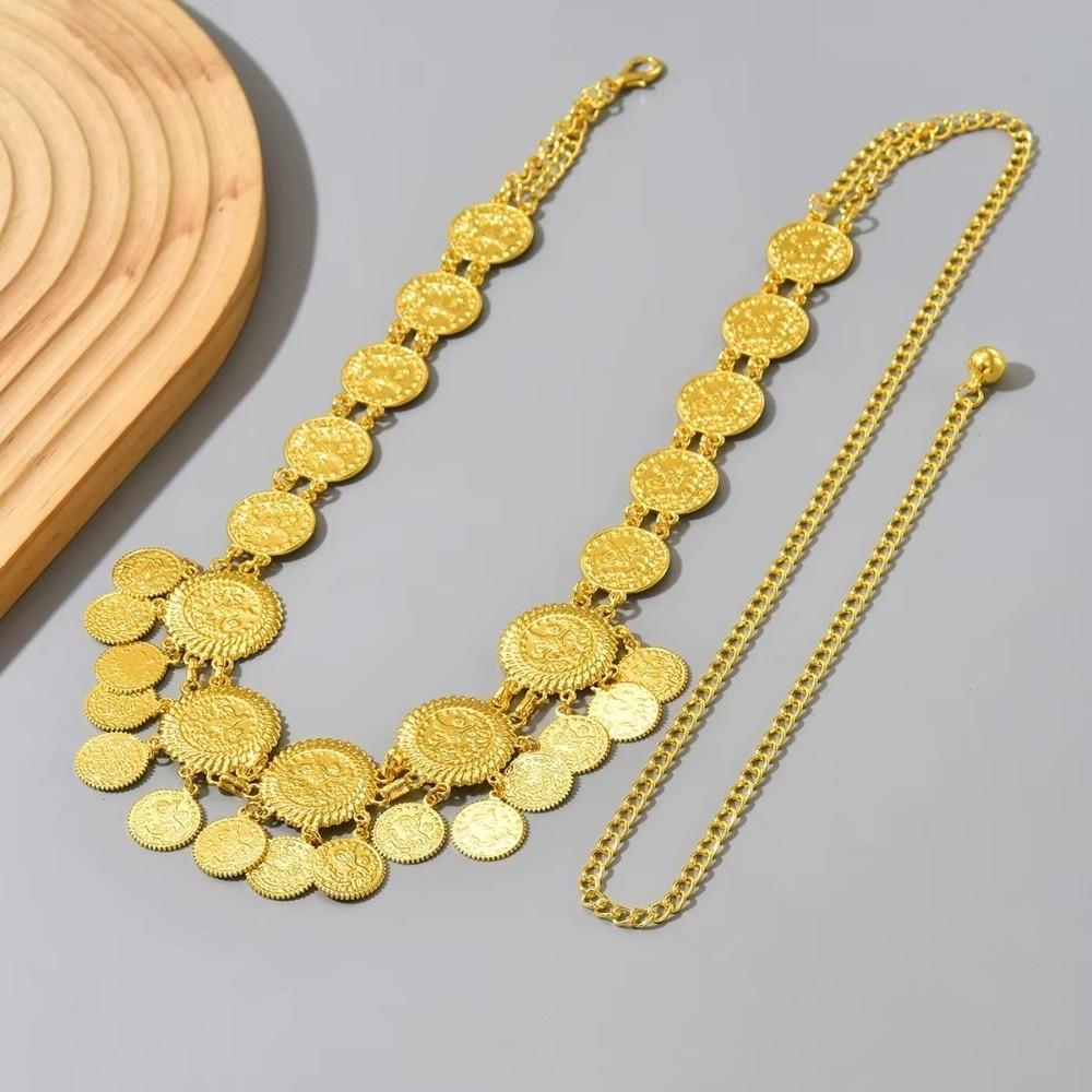 Fashion Gold Color Waist Chain Coin Tassel Handmade Bridal Jewelry Belt Metal Ethnic Style Waist for Wedding Gown Long Dress