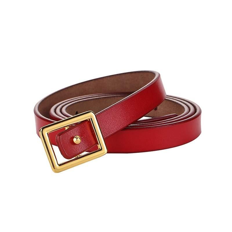 Pure Leather Thin Waist Belt For Dresses With Metal Buckle For Womens Fashion