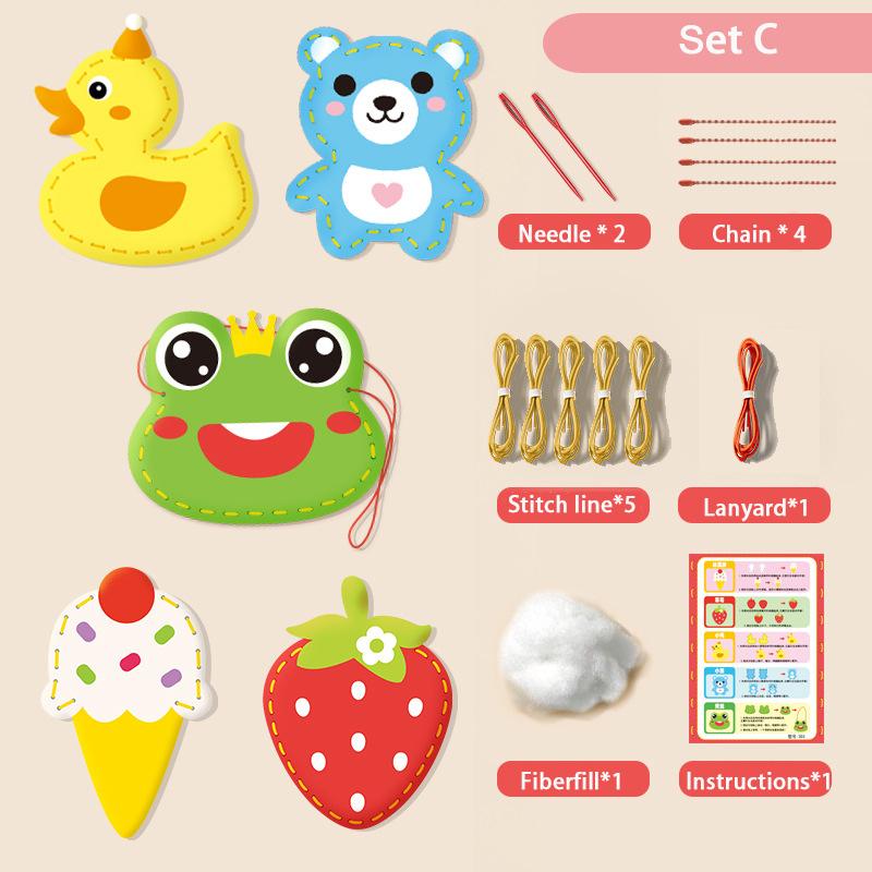 Sewing Kit for Beginner Kids Arts Crafts Cute Cartoon DIY Projects of Stuffed Animal Dolls Pendant Shoulder Bag Threaded Toys