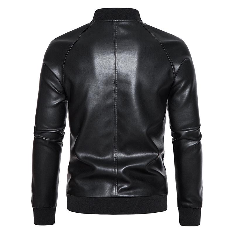 Men's Casual PU Leather Motorcycle Jacket with Stand Collar