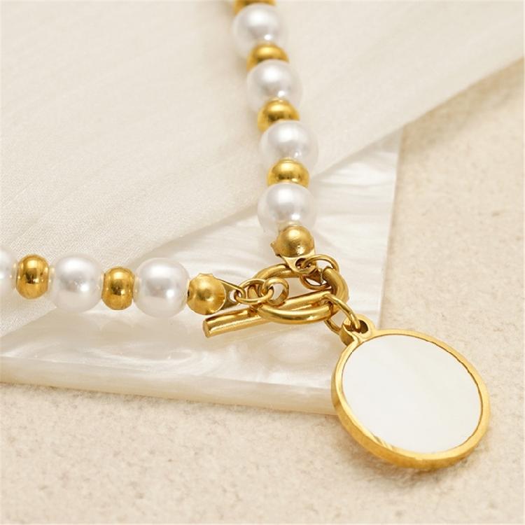 Faux Pearls And Shell Layering Necklace Suitable Stylish Clavicle Chain For Commuting Dating Or Parties