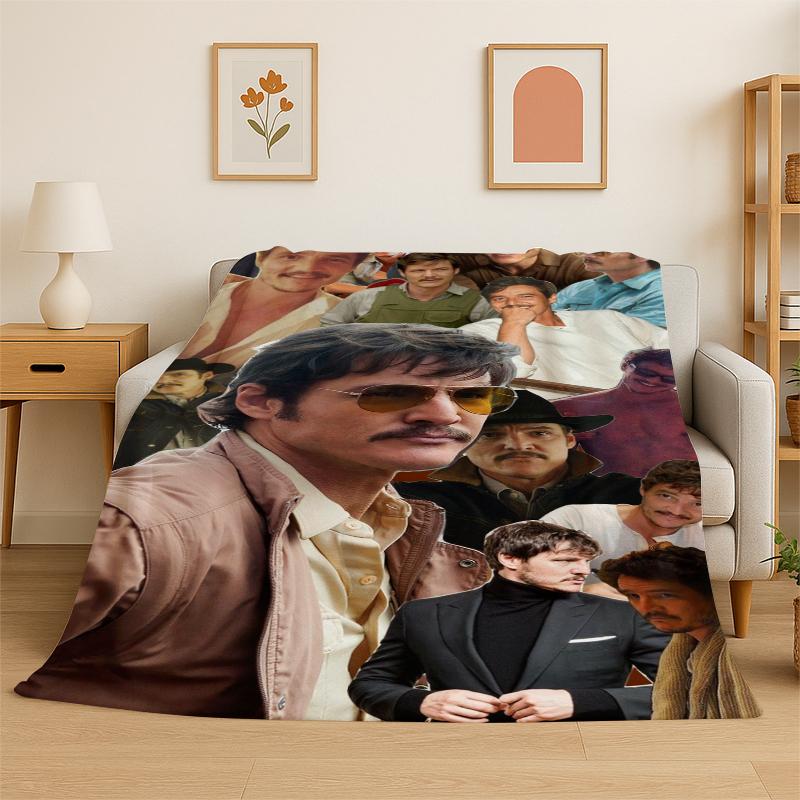 Fashion Pedro Pascal Star Flannel Blanket Soft Warm Throw Blanket for Bedroom Living Room Bed Travel Camping Picnic Gift Kids