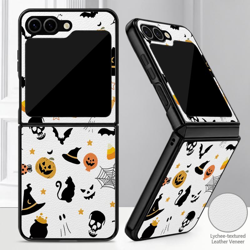 Halloween Ghost Pumpkin Case For Samsung Galaxy Z Flip 8 7 FE 6 5 4 Z Flip8 Flip7 Flip6 Flip5 Hybrid Leather Skin Hard PC Bumper Cover