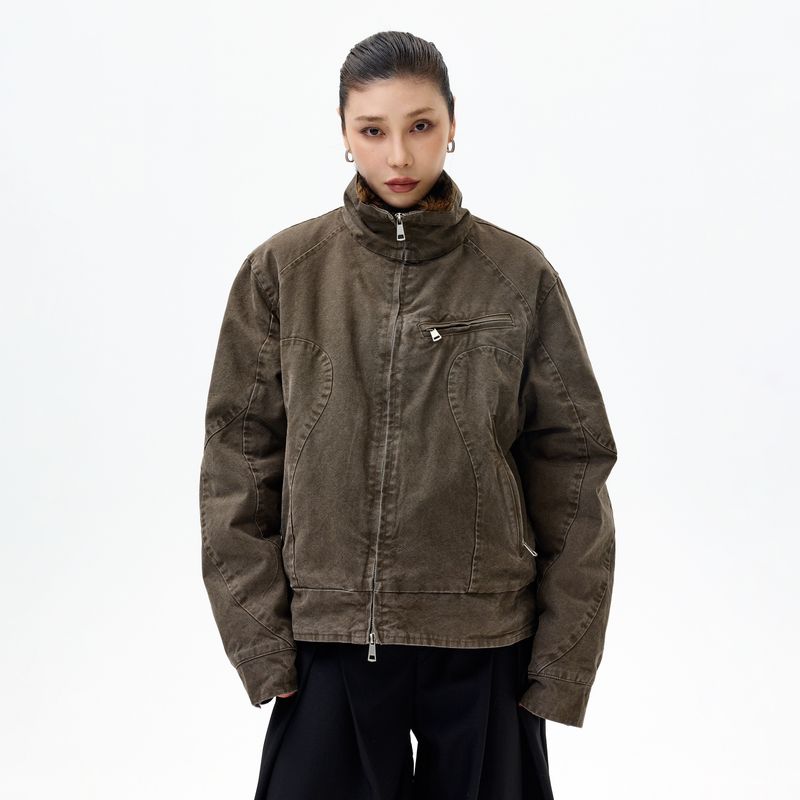 Kisko Winter American-Style Mountain Carving Washed Vintage Thickened Jacket for Men and Women, Cool and Deconstructed Warm Cotton Coat