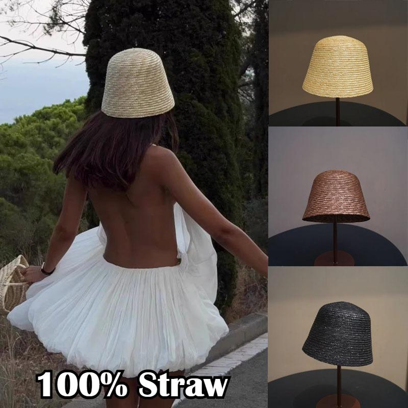Garden Supplies My Women's Coffee 100% Natural Straw Bucket Hat For Boho Summer Sun Hat Breathable Lightweight Beach Cap Vintage Woven Fisherman Style