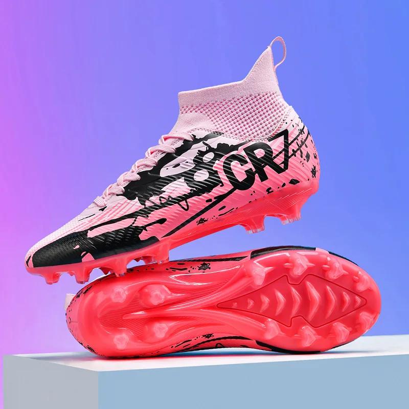 

New Men Soccer Shoes Training Sport Boys Non Slip Football Boots Long Spikes Comfortable Cleats Outdoor Match Adult Breathable 35