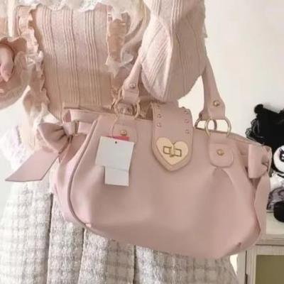 Schleife Rosa Handtasche Geldbörse Damen Japanischer Stil Weich Lässig Umhängetasche Damen Süß Niedlich Große Kapazität Schultertaschen