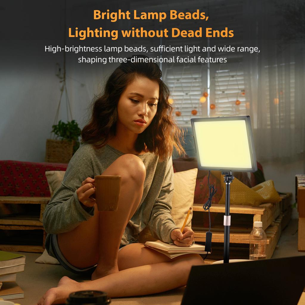 Desktop LED Video Light 15W LED Fill Light Panel with Metal Light Stand Conference Lighting 3000K 6500K Dimmable USB