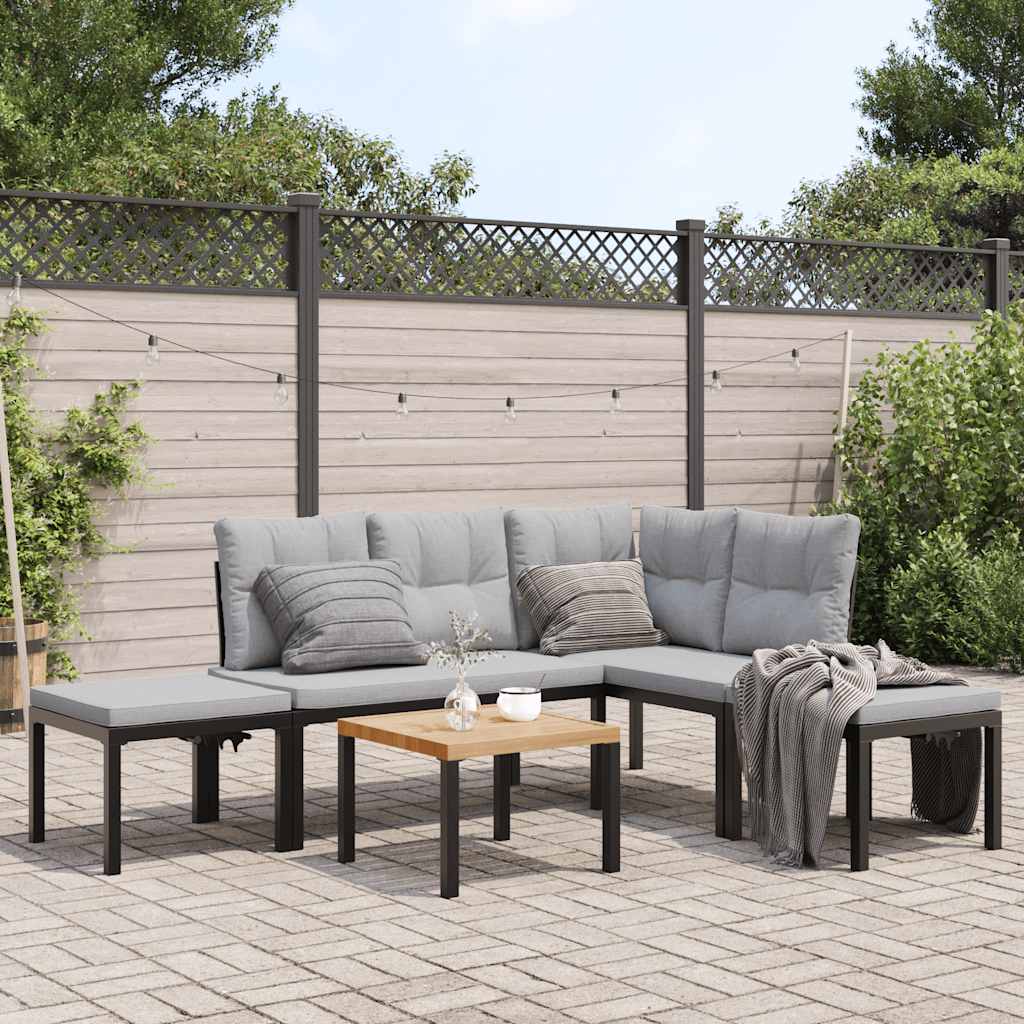 5 Piece Outdoor Sofa Set with Cushions Black Steel