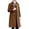 Men Windbreaker Lapel Long Sleeve Double Breasted Mid-Length Coat Solid Color Casual Business Outerwear
