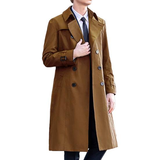 Men Windbreaker Lapel Long Sleeve Double Breasted Mid-Length Coat Solid Color Casual Business Outerwear