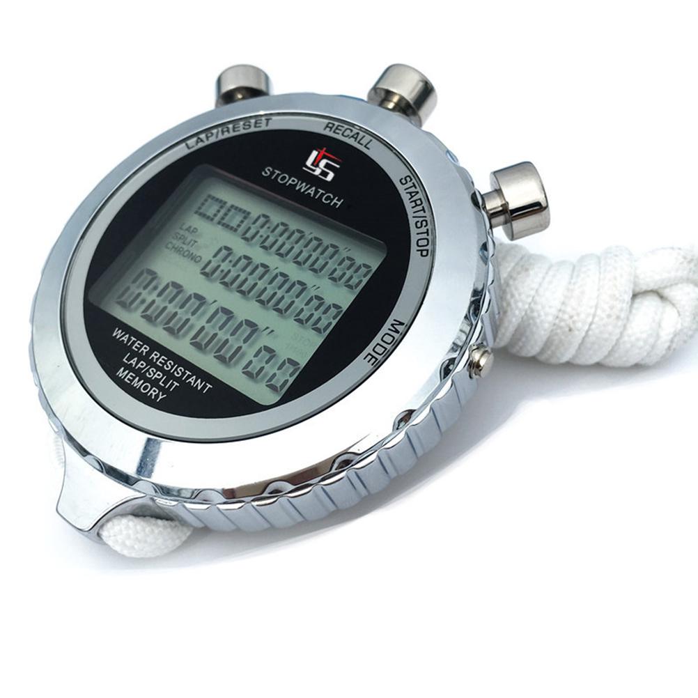 1Pcs Digital Timer Stopwatch Professional Handheld Electronic Chronograph Counter Strap 3 Row 10 Track LCD Display for Training
