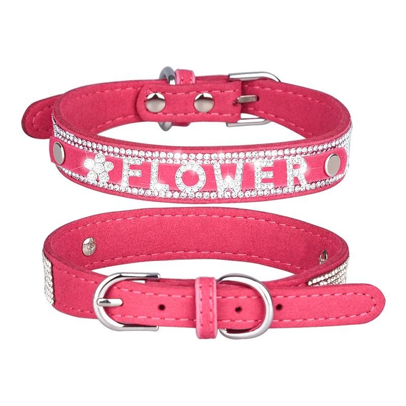 Sparkling Rhinestone Soft Suede Leather Dog Collar Dog Cat Rhinestone Collar Crystal Diamond Pet Dog Puppy Collar