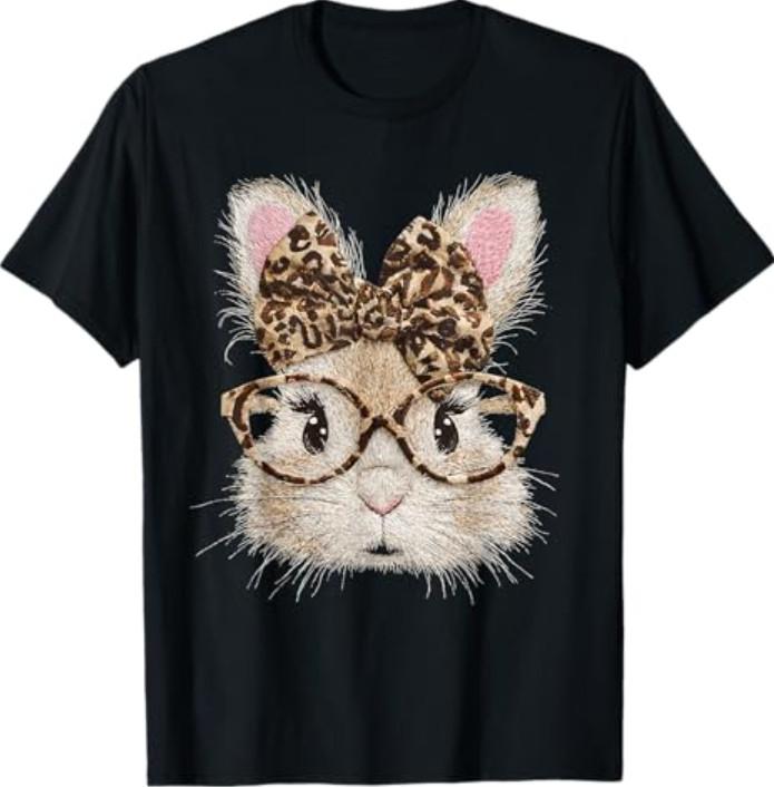Funny Bunny Face Glasses Bandana Leopard Rabbit Happy Easter T-Shirt S разноцветный