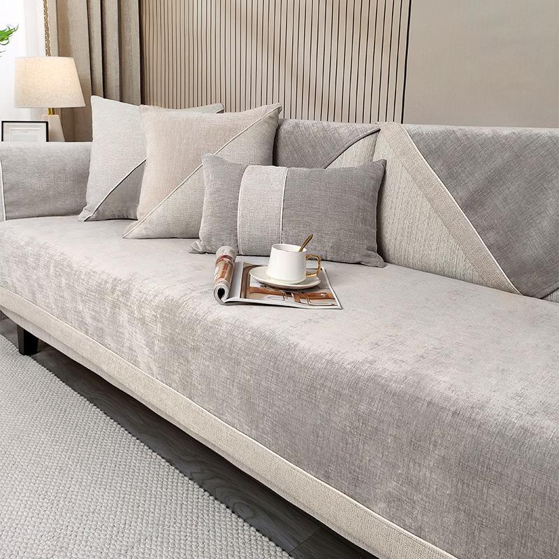 Modern Minimalist Sofa Cover Solid Color Sofa Mat Universal Living Room for Seasons Sofa Cover Chenille Anti-skid Cover Cloth