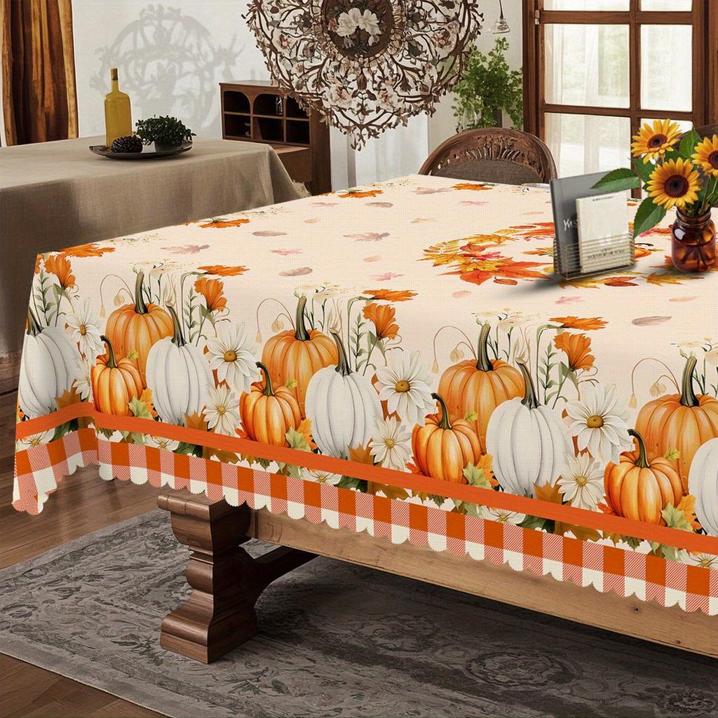 Autumn Pumpkins Daisy Floral Rectangle Tablecloth Wedding Decoration Fall Harvest Thanksgiving Theme Table Cloth For Table Decor