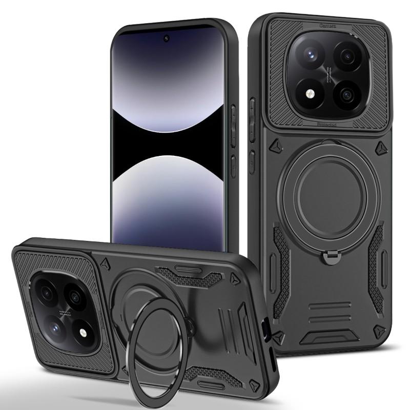 360°Rotating Metal Bracket Magnetic Wireless Charging Armor Phone Case For Xiaomi Redmi Note 14 14S 13 Pro 15 15C 14C Back Cover