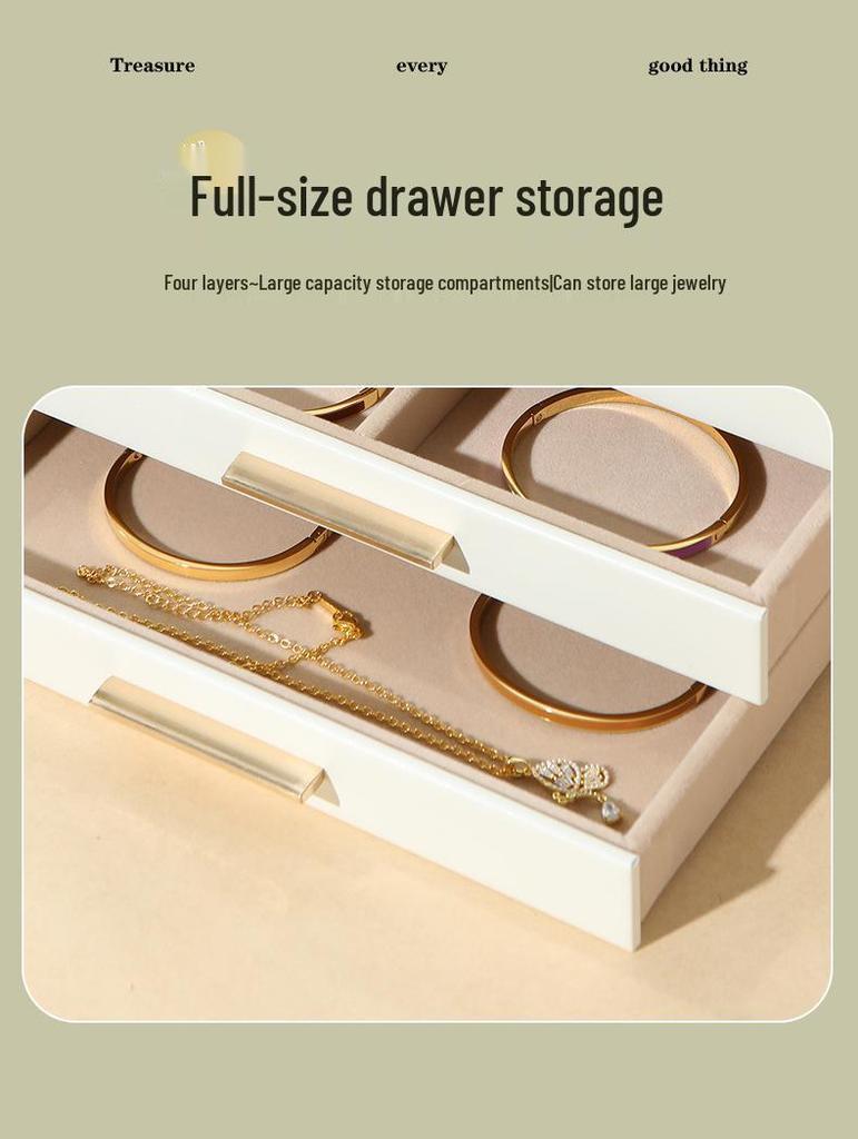 Cross-Border Jewelry Storage Box: Four-Layer Windowed Gold Drawer for Necklaces & Earrings