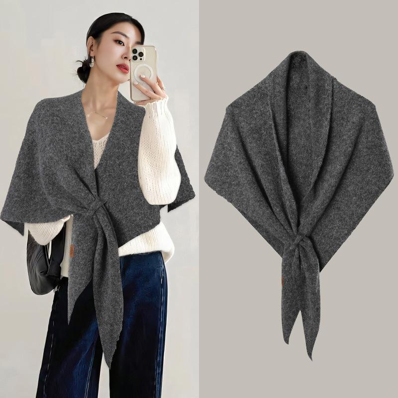 Fashion Solid Color Knitted Shawl Soft Neck Wrap Sweater Shawl Cape Thickened Winter Warm Wool Blended Shawl