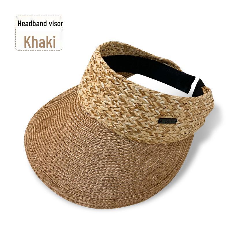Dámský slunečník slaměný klobouk: Ochrana proti UV záření celého obličeje, Prodyšný, Zeštíhlující obličej, Design topless pro cestování v přírodě