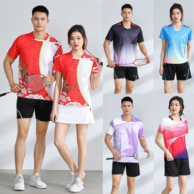 Unisex Badminton Sport Set Short Sleeve Top Shorts Men Women Kids Athletic Wear
