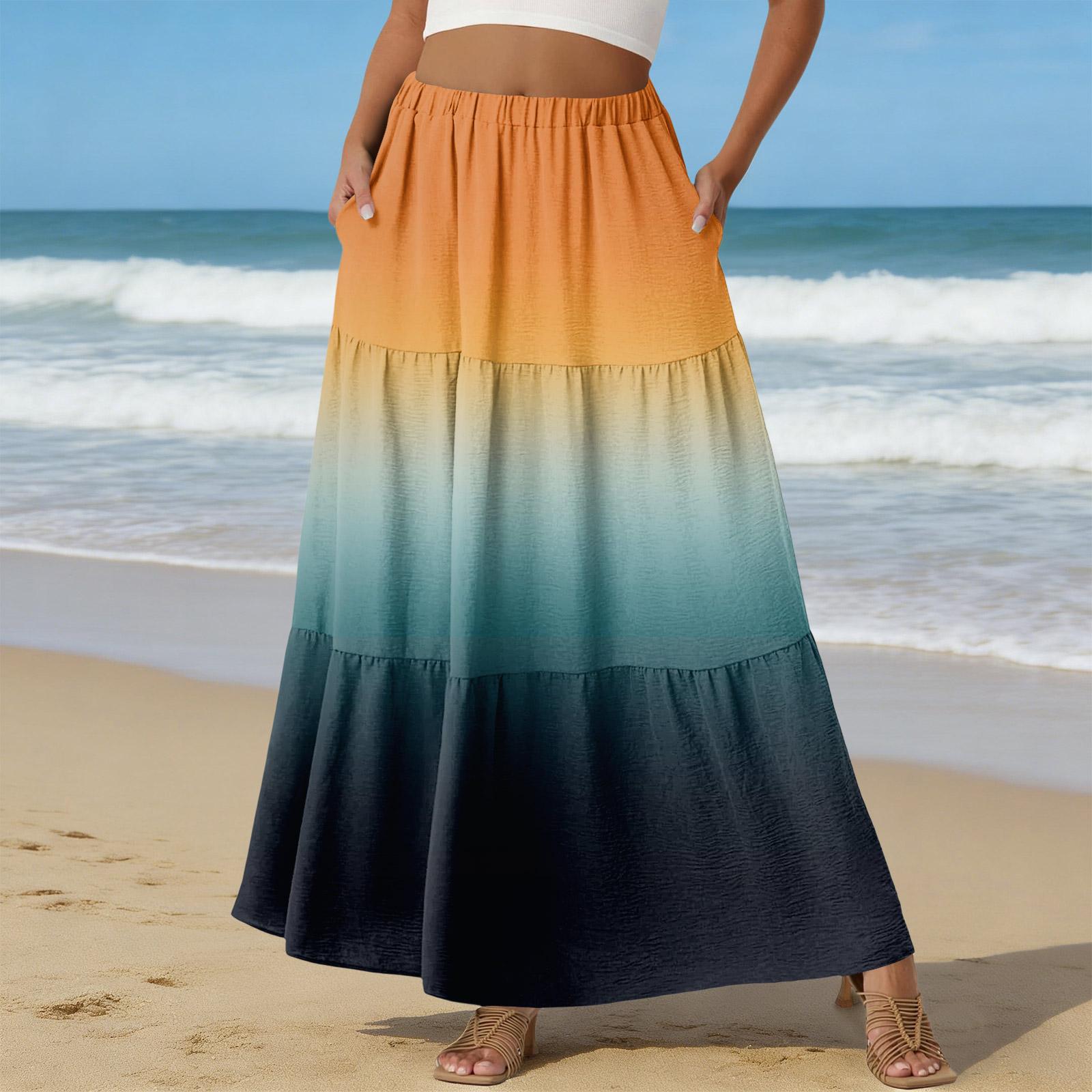 Женская Повседневная Юбка А-силуэта с Высокой Талией и Шнурком Цветная Юбка С Карманами M