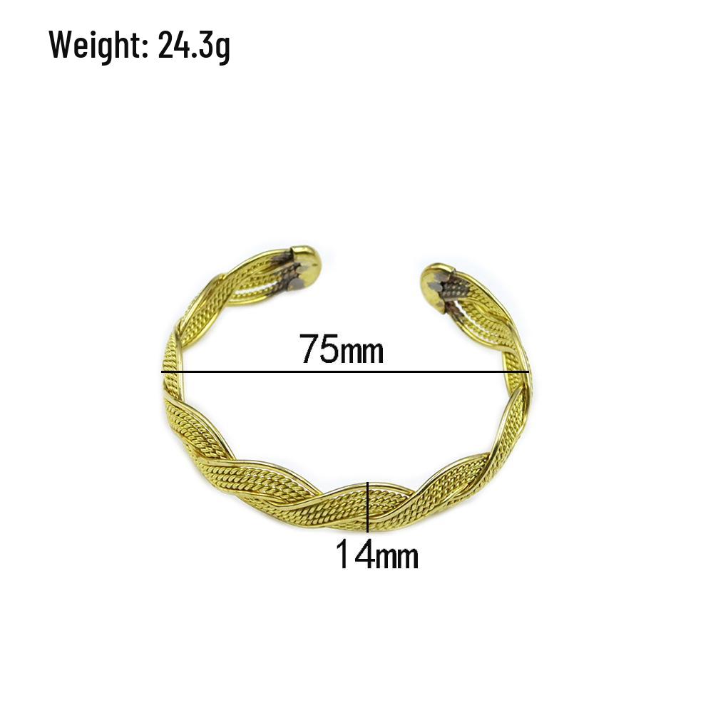 Niche High-End Twisted Copper C-Shaped Bracelet: Semi-Open Woven Intertwined Design