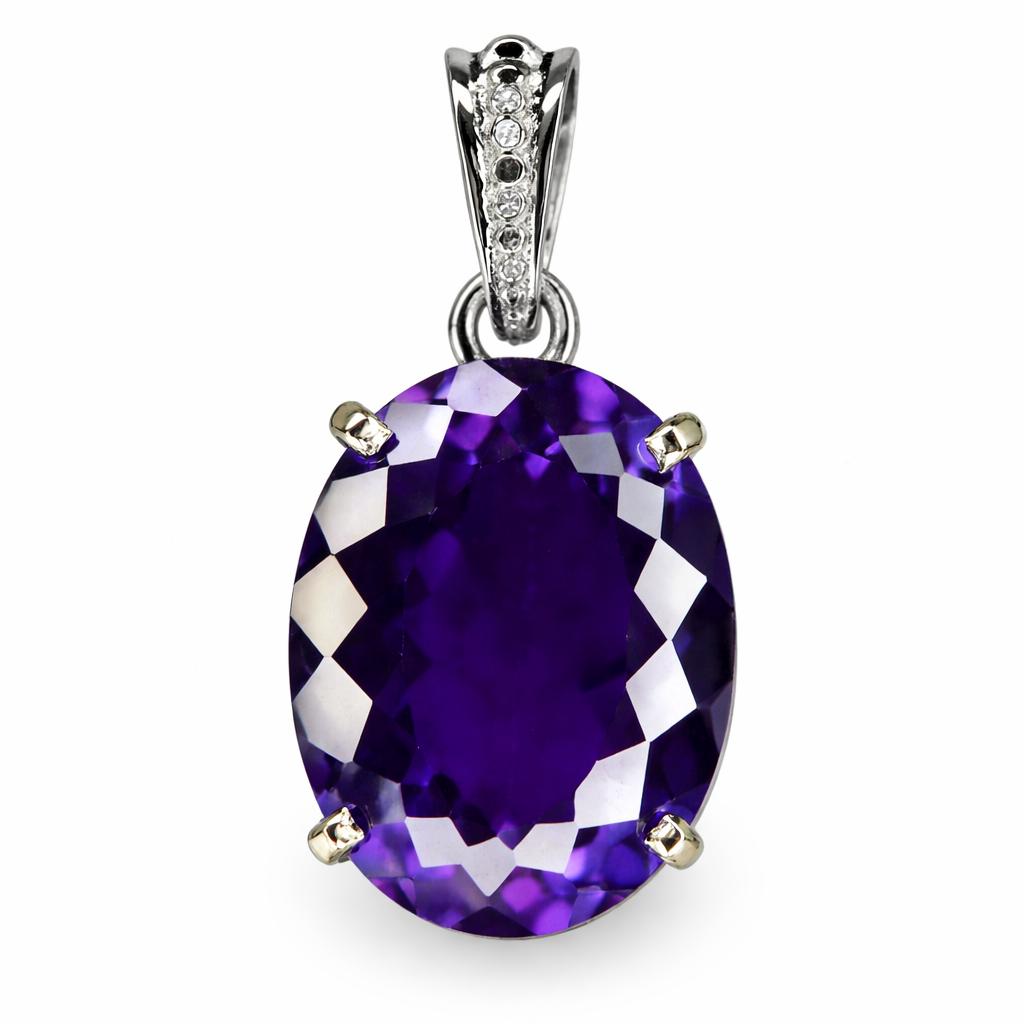 Natural Purple Sapphire 27 Ct 925 Sterling Silver Oval Pendant CERTIFIED