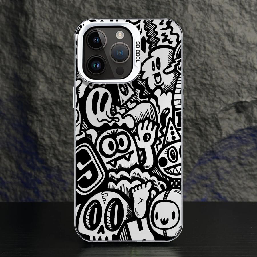Phone Case for iPhone 15 16 Pro Max 11 13 Pro 14 Plus 12 11Pro 15Pro Max 16e Shell Cover Fundas Super Cool Black Graffiti