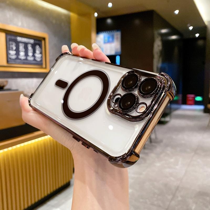 

Роскошный противоударный защитный чехол для беспроводной зарядки Magsafe для iPhone 15 14 Plus 13 12 11 Pro Max, прозрачный магнитный чехол For iPhone 15