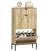 Shoe Cabinet 8 Pairs with Sliding Drawer, 2 Flip-down Drawers, Adjustable Shelves, 60x24x105.5cm, Oak