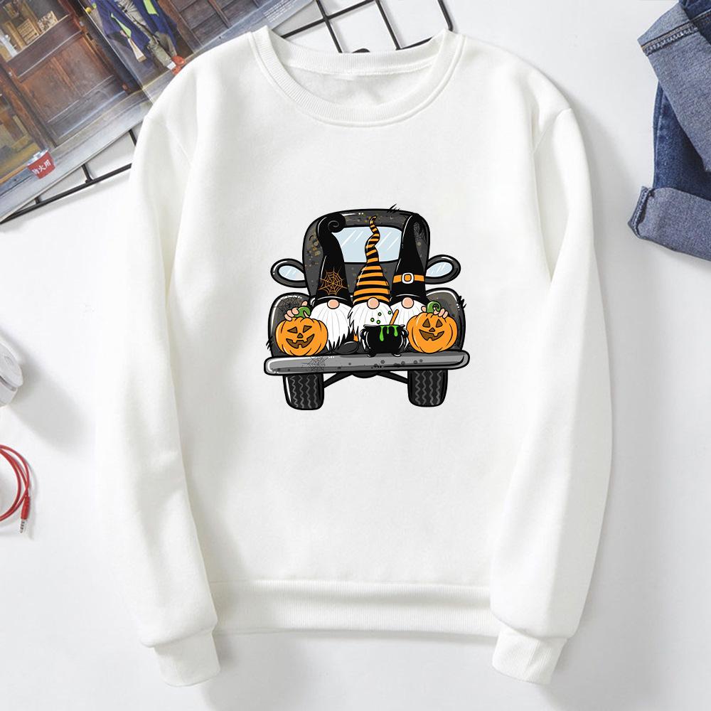 2026 Autumn Women's Halloween Loose Round Neck Sweatshirt with Pumpkin Truck Print