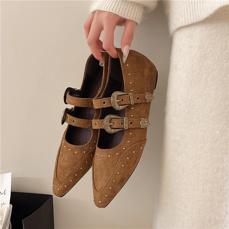 Fashion New Style Fashion Mary Jane Shoes Female Genuine Leather Ballet Shoes Women Square Toe Flat Cowhide Ladies Casual Shoes Woman