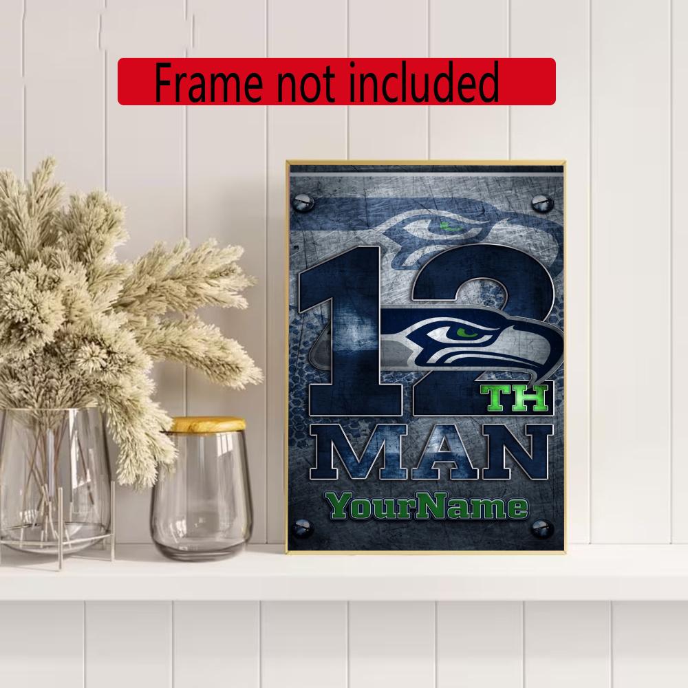 Seattle Seahawks Personalized Text Diamond Painting Round Diamond Mosaic Rhinestones Diamond Embroidery Craft Kit Wall Decor Without Frame