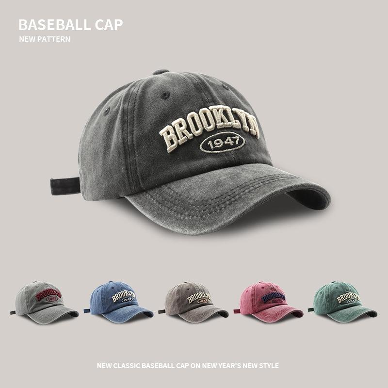 Baseball Cap Men's Retro Embroidery Letter Wide Brim Cap Couple Street Versatile UV Protection Sports Cap