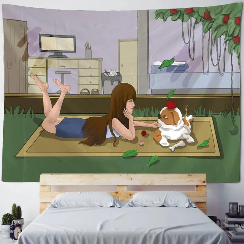 Wanddekoration Zuhause Wandteppich Cartoon Süßes Mädchen Hintergrund Hängestoff Büro Wohnzimmer Wandteppich