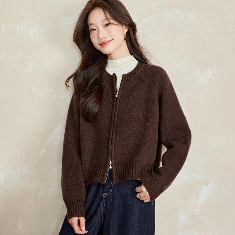 

Srcr Women s 590g Pure Wool Thickened Double Zipper Knit Cardigan L