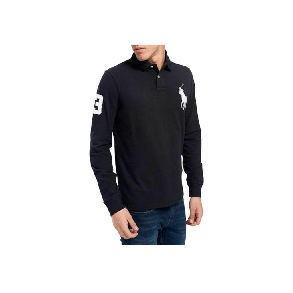 Polo Ralph Lauren Solid Color Big Pony Embroidered Logo Long Sleeve Polo Shirt Men Tops Black 710671951-002