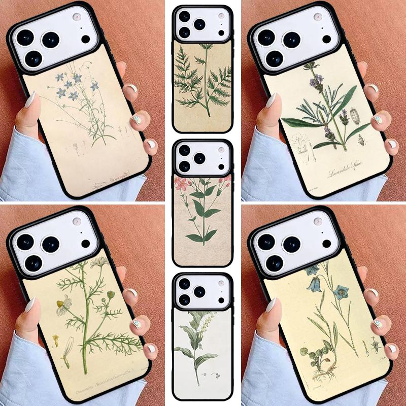 Botanical Drawings Flowers Plants Phone Case for iPhone 16e 15 14 13 12 17 Pro Max Plus Air 17pro Cover Coque